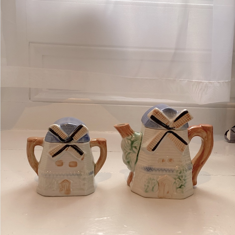 Vintage Ceramic Windmill Creamer and Sugar Set